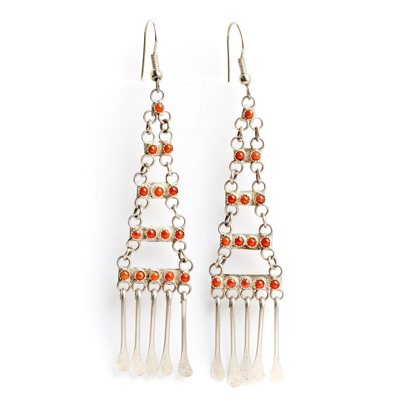 Long Zuni Coral Earrings