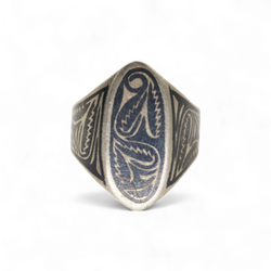Niello Oval Leaf Ring - Sz 10