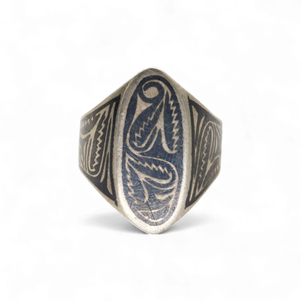 Niello Oval Leaf Ring - Sz 10