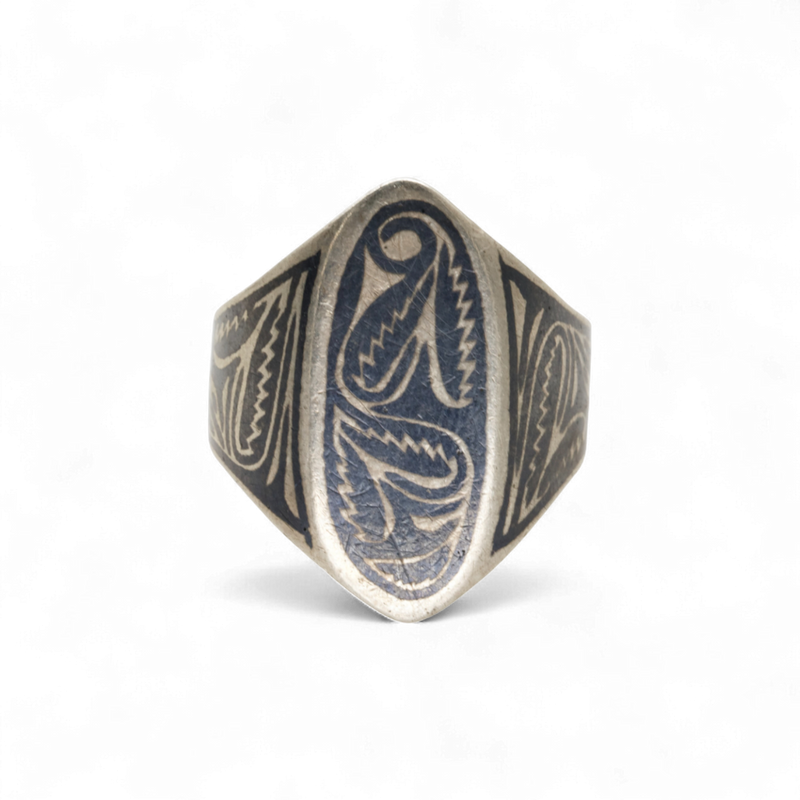 Niello Oval Leaf Ring - Sz 10