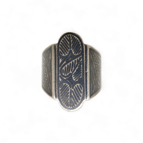 Niello Heart Leaf Ring - sz 8.5
