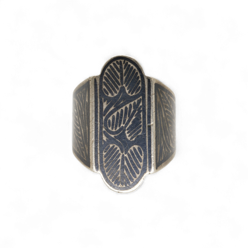 Niello Heart Leaf Ring - sz 8.5