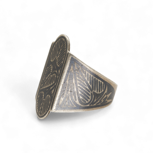 Niello Heart Leaf Ring - sz 8.5