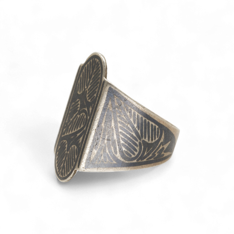 Niello Heart Leaf Ring - sz 8.5
