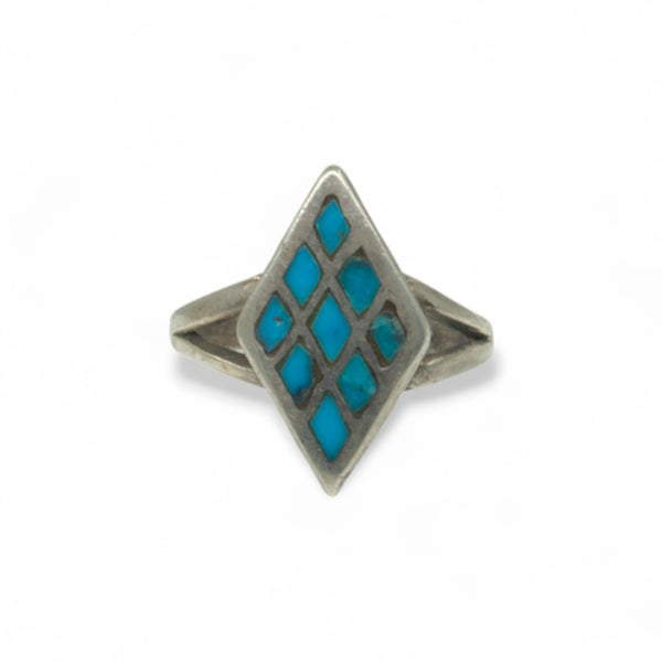 Turquoise Diamond Inlay Ring - Sz 6
