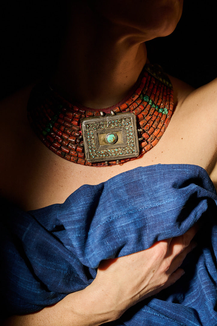 Antique Ladakh Coral & Turquoise Collar