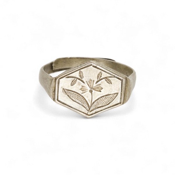 Hexagon Signet Flower Ring