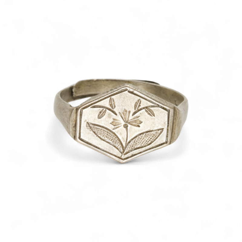Hexagon Signet Flower Ring