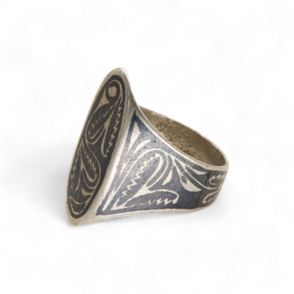 Niello Oval Leaf Ring - Sz 10