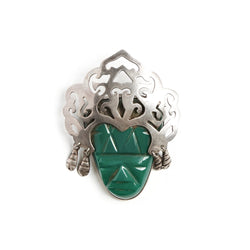 Mexican Green Onyx Mask Brooch