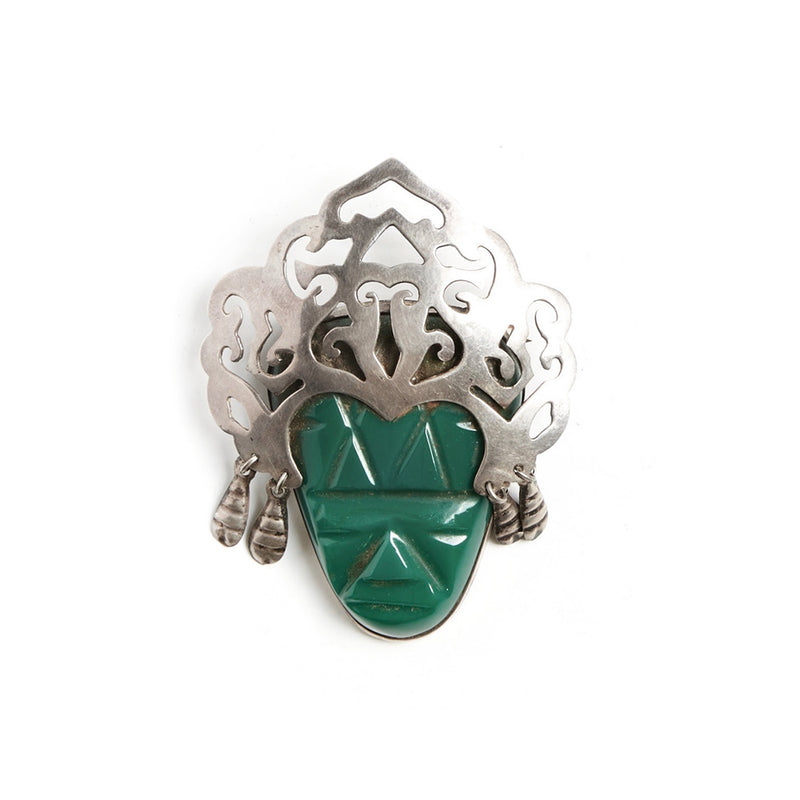 Mexican Green Onyx Mask Brooch