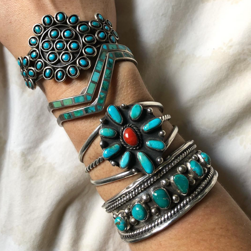 Turquoise and Coral Flower Cuff