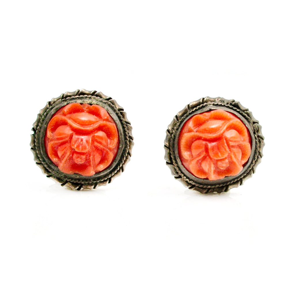 Chinese Export Coral Earrings Marteau