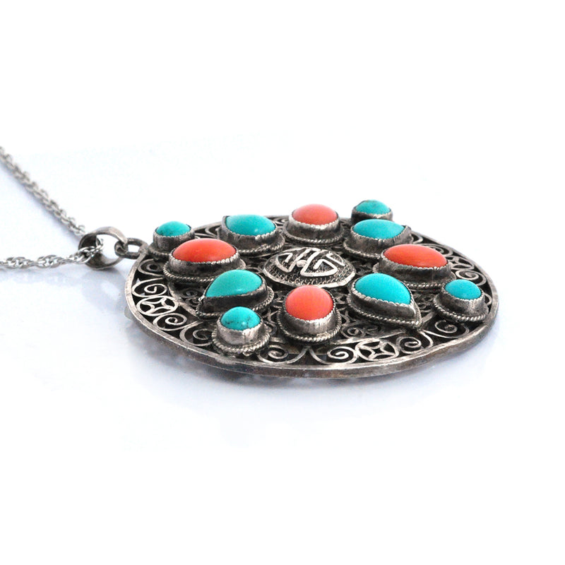 Mongolian Coral & Turquoise Medallion