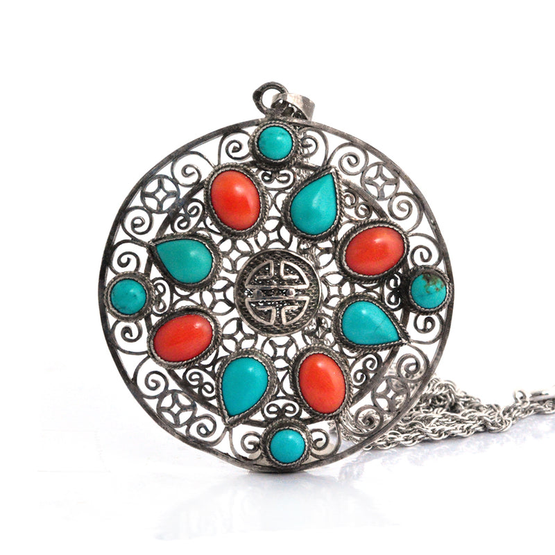 Mongolian Coral & Turquoise Medallion